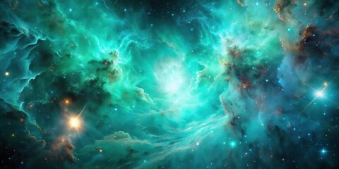 stunning image of a vibrant turquoise green nebula in outer space, space, galaxy, astronomy, celesti
