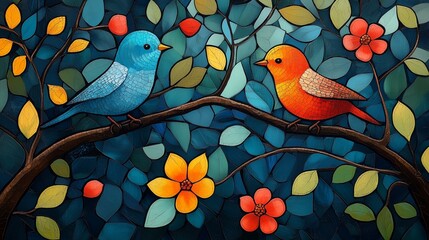  Colorful birds on the branches