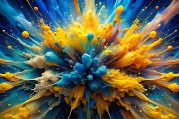 Wall Mural - Abstract Vibrant Blue Yellow Explosion; Dynamic Color Burst Background