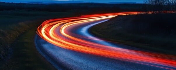 Poster - Night road with light trails, long exposure photography concept