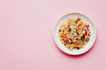 Canvas Print - Delicious pad thai dish presented beautifully on a white plate