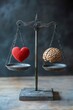 © Natalia Nechyporuk - Heart and brain resting on an old balance scale, representing the delicate equilibrium between emotions and logic in decision-making