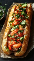 Poster - Delicious Loaded Hot Dog Sandwich With Toppings