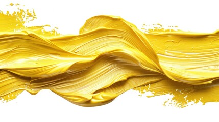 Poster - Bright yellow paint stroke with a smooth, flowing texture on a white background.
