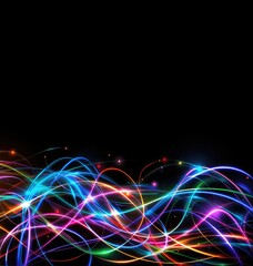 Poster - Colorful light trails create a dynamic, abstract pattern against a dark background.