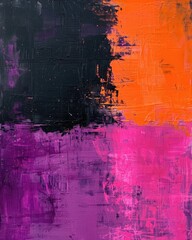 Poster - Vibrant abstract art featuring bold colors of orange, black, pink, and purple in a textured composition.