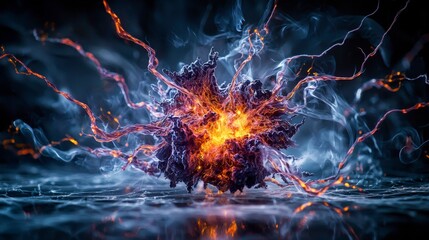Fototapete - Dynamic energy burst abstract digital art virtual environment vivid colors close-up concept of energy shapes