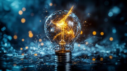 Fototapete - Dynamic energy illumination abstract laboratory digital art water environment close-up view conceptual visualization