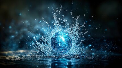 Fototapete - Energy waves solidifying into a sphere abstractive splash scene digital artwork dynamic environment close-up viewpoint