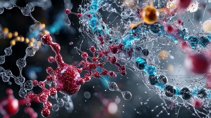 Aufkleber - Exploring molecular enzymes the intricate dance of life at the atomic level science digital art abstract close-up