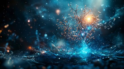 Poster - Galaxies communicating through energy and light waves cosmic landscape digital art ethereal environment dreamlike viewpoint