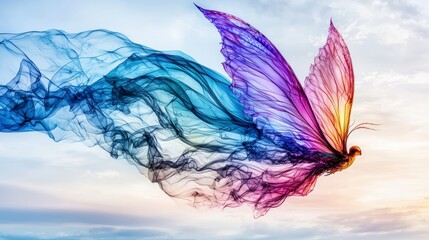 Aufkleber - Humans with colorful wings soar above a dreamy landscape fantasy art digital illustration ethereal environment