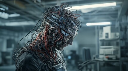 Poster - Merging humanity and technology the evolution of physical-computer hybrids in a futuristic lab environment