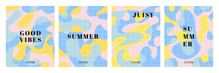 Fototapete - Summer bright illustrations set for poster, card, cover, label, banner in modern minimalist style with overlay effect. Modern and simple summer design templates. Vector stock graphic
