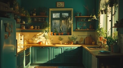 Poster - A social media influencer discussing the benefits of organic food in a well-lit kitchen setup.