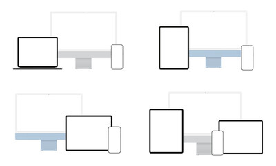 Poster - digital devices set mockups, computer monitor, smartphone, tablet, front view. vector illustration