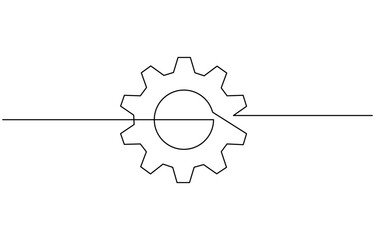 Wall Mural - Setting icon continuous one line drawing vector illustration, Gears wheel symbol technology, continuous one line drawing, moving cog gears for business teamwork concept.