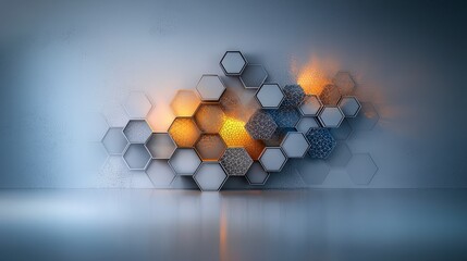 Leinwandbilder - Geometric design with hexagonal shapes modern studio graphic artwork artistic space eye-level view illuminated concept