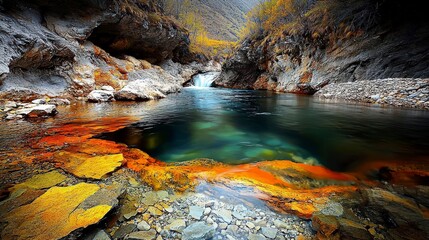 Aufkleber - Abstract river flowing through rocky landscape nature photography serene environment overhead view tranquil concept