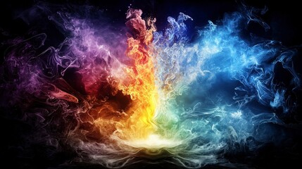 Poster - Energetic colorful explosion abstract art digital creation vibrant environment dynamic viewpoint emotional concept