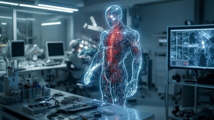 Poster - Future technology insights human anatomy visualization laboratory 3d holography modern innovative concept