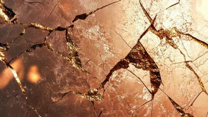 Poster - Stunning golden cracks form a mesmerizing pattern under warm light in an abstract setting. Generative AI