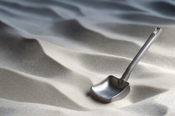 Canvas Print - Silver shovel resting on white sand dunes creates surreal landscape