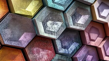 Poster - Captivating mosaic of hexagonal patterns showcasing vibrant colors in a creative display. Generative AI