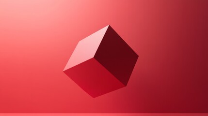 Canvas Print - Minimalist red cube floating against a soft red gradient background