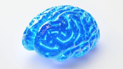 Poster - Glowing Blue Brain with Intricate Neural Patterns in Modern Design