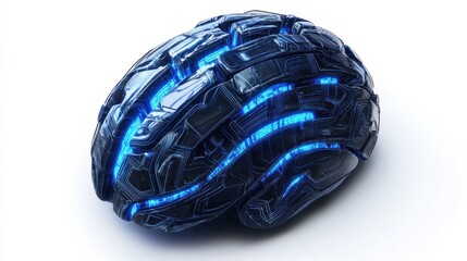 Poster - Futuristic Technology Brain Model with Neon Blue Lighting Effects