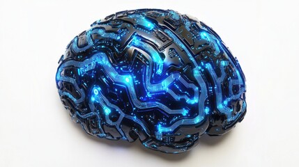 Poster - Futuristic Brain Concept with Circuit Patterns and Blue Lights