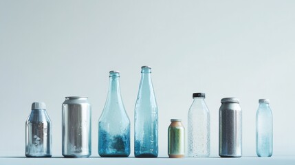 Wall Mural - Collection of vintage glass bottles on a white surface