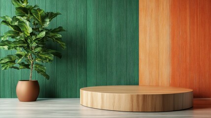 Poster - Modern Minimalist Presentation Space with Plant and Colorful Walls