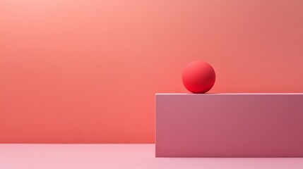 Canvas Print - Minimalist abstract scene with a red sphere on pink blocks