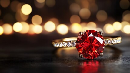 Wall Mural - Red ruby ring, gold band, bokeh