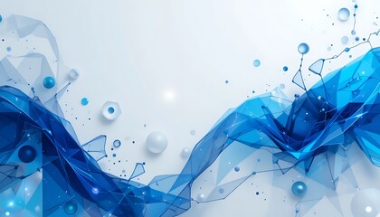 Poster - Abstract Blue and White Wave Design with Geometric Shapes Background