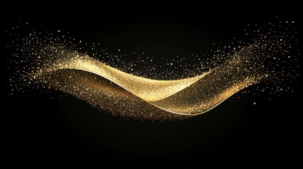 Poster - Golden Sparkle Wave Abstract Design on Black Background