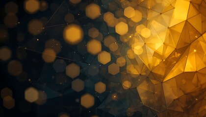 Poster - Abstract Golden Geometric Background with Bokeh Lights and Dark Undertones