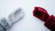 © CYBERPINK - Two pairs of gloves on a white background. on the left side, there is a pair of white gloves with a gray knitted cuff.