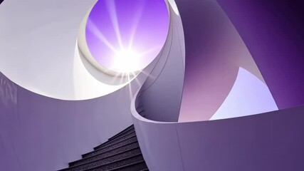 Poster - Mysterious spiral staircase invites exploration under radiant purple light in vibrant architectural masterpiece. Generative AI