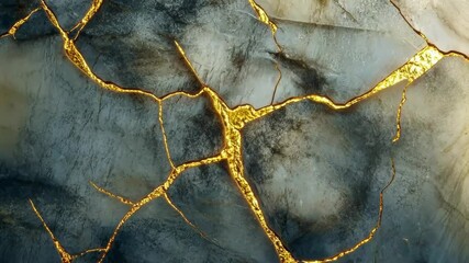 Poster - Transformative beauty of cracked earthy textures shining with golden veins in stunning artistic display. Generative AI