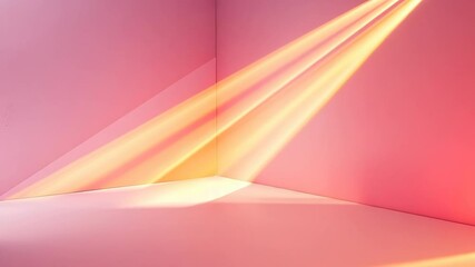 Poster - Light dances through pastel walls creating serene reflections in a minimalist space. Generative AI