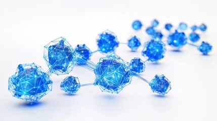 Poster - Abstract Blue Molecules with Network Connections on a White Background