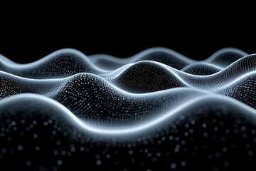 Fototapete - Abstract digital wave landscape of glowing particles on black background