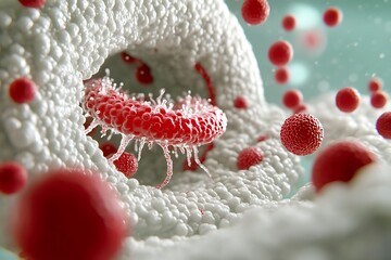 Poster - Microscopic Visualization of Red Blood Cells Interacting with White Blood Cells
