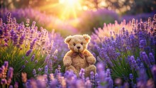 Vintage Bear With Lavender Art Free Stock Photo - Public Domain Pictures