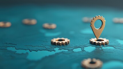 Poster - Icon Pin Location Industry Industrial style location pin with gear like details, representing manufacturing and logistics focused navigation solutions.