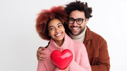 Wall Mural - A man and woman are holding a red heart