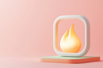 Poster - Minimalist 3D Render of a Flame in a White Frame on a Pastel Platform